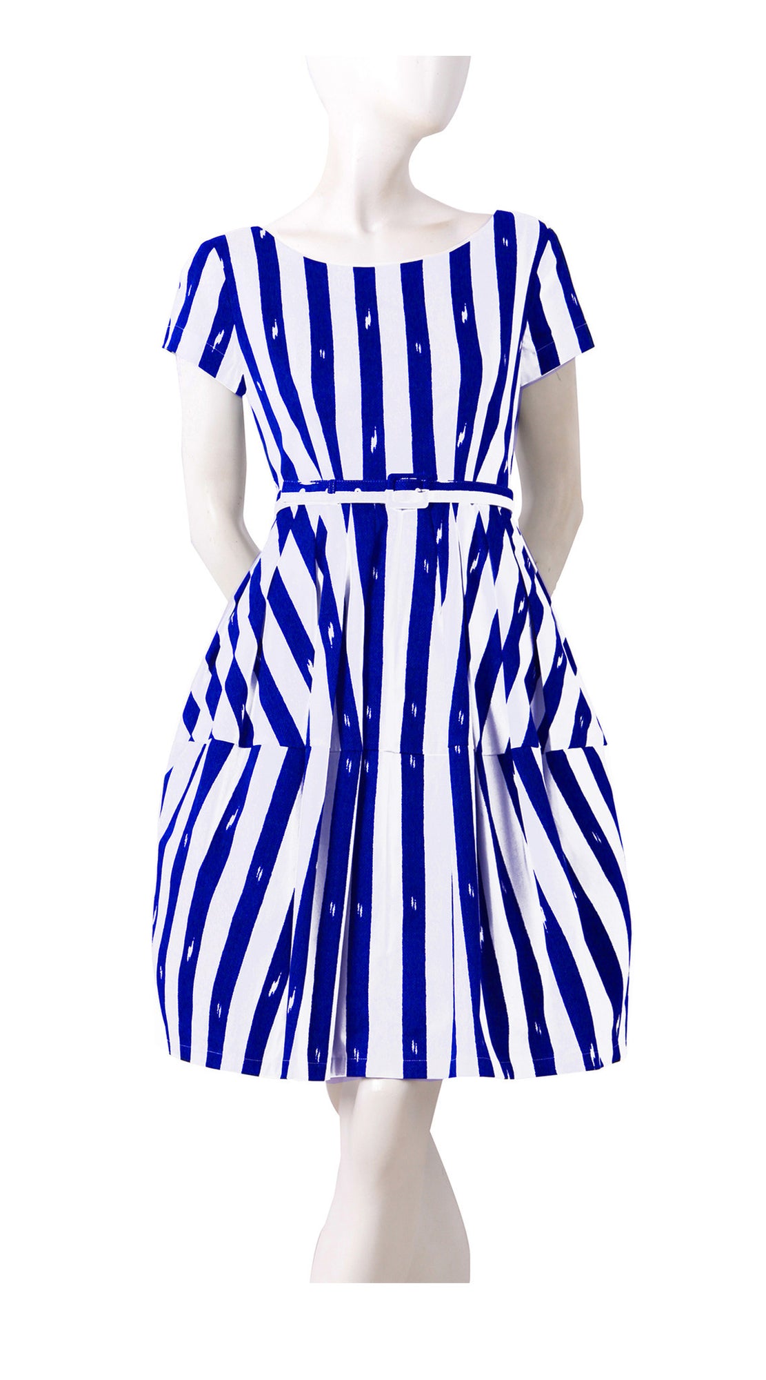 Short Sleeve | Amqalfi Stripe | White Admiral Blue | Front | Dress By Samantha Sung