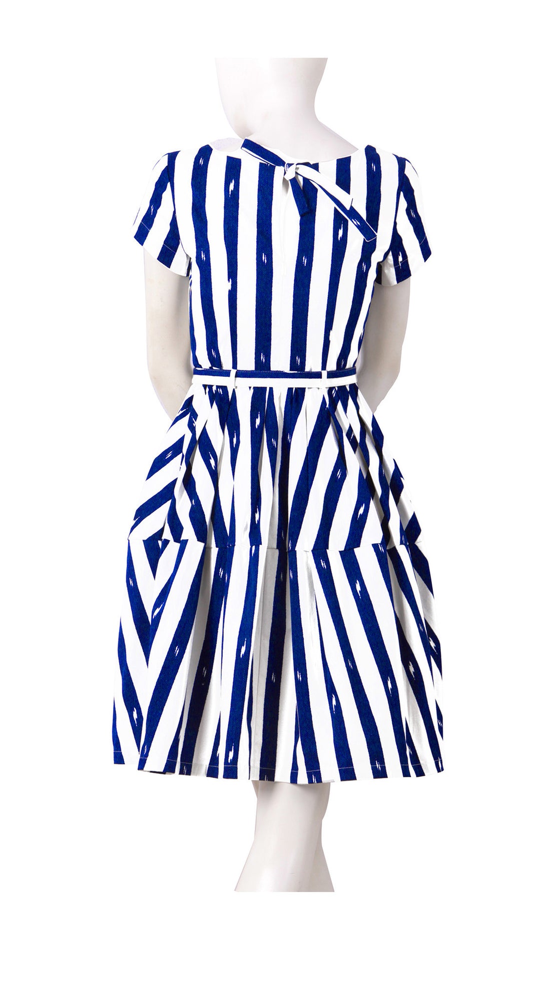 Short Sleeve | Amqalfi Stripe | White Indigo | Back | Dress By Samantha Sung