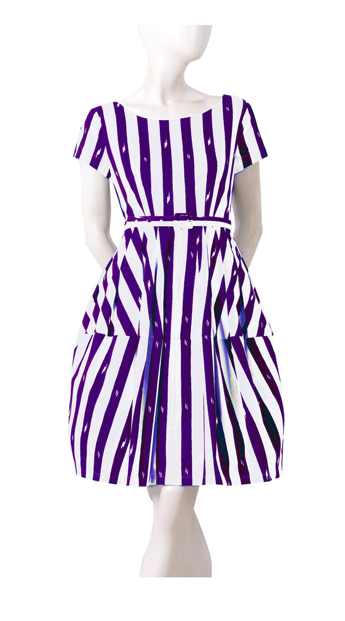 Short Sleeve | Amqalfi Stripe | White Lilac | Front | Dress By Samantha Sung