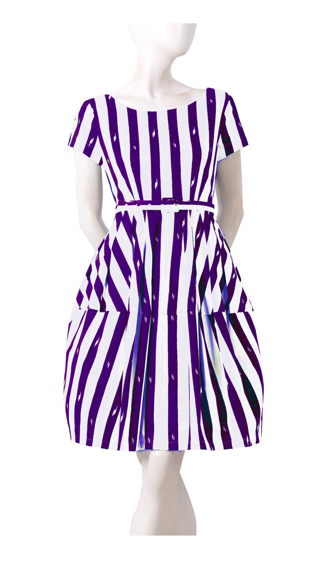 Short Sleeve | Amqalfi Stripe | White Lilac | Front | Dress By Samantha Sung