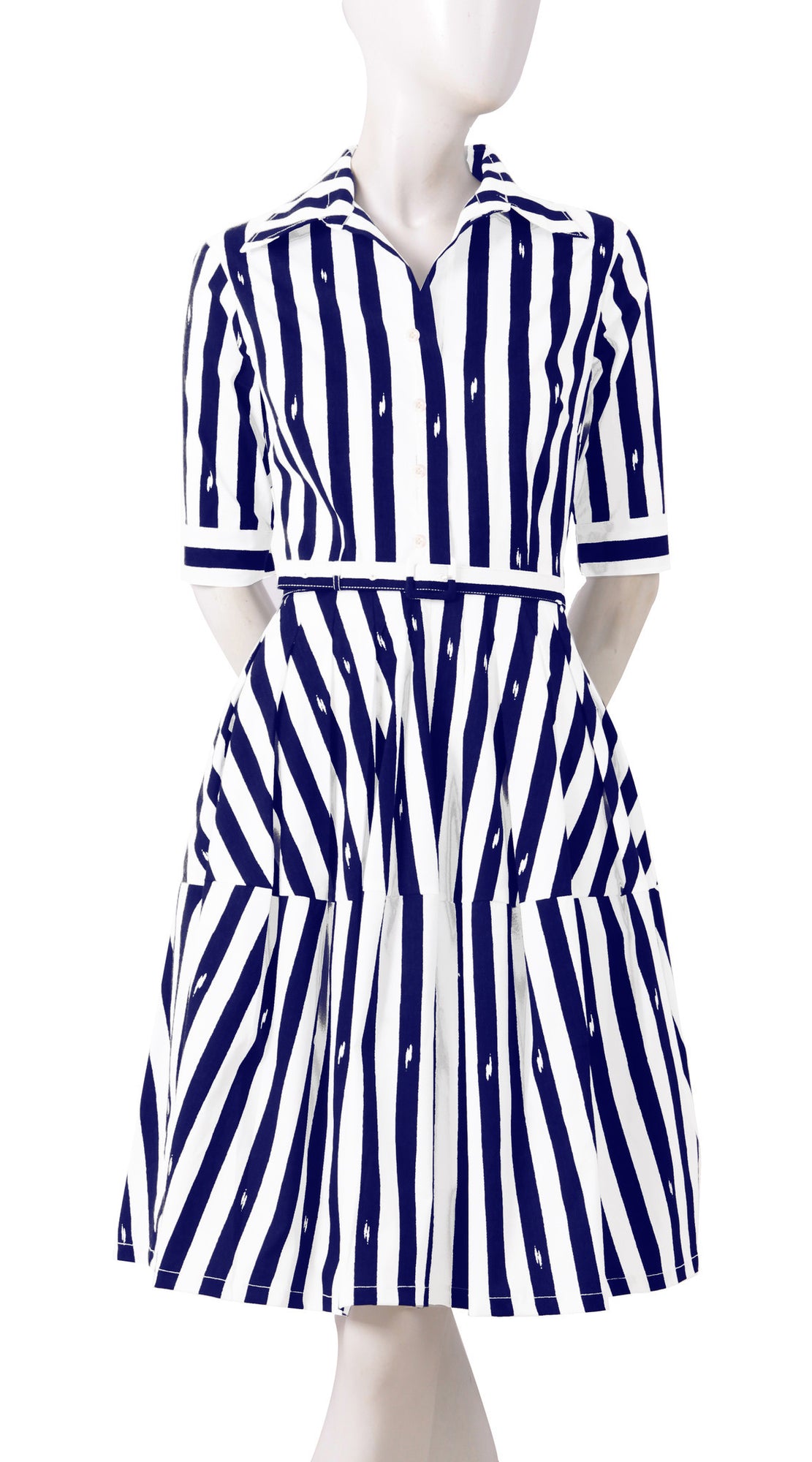 1/2 Sleeve | Amalfi Stripe | White Indigo | Front | Shirt Dress By Samantha Sung