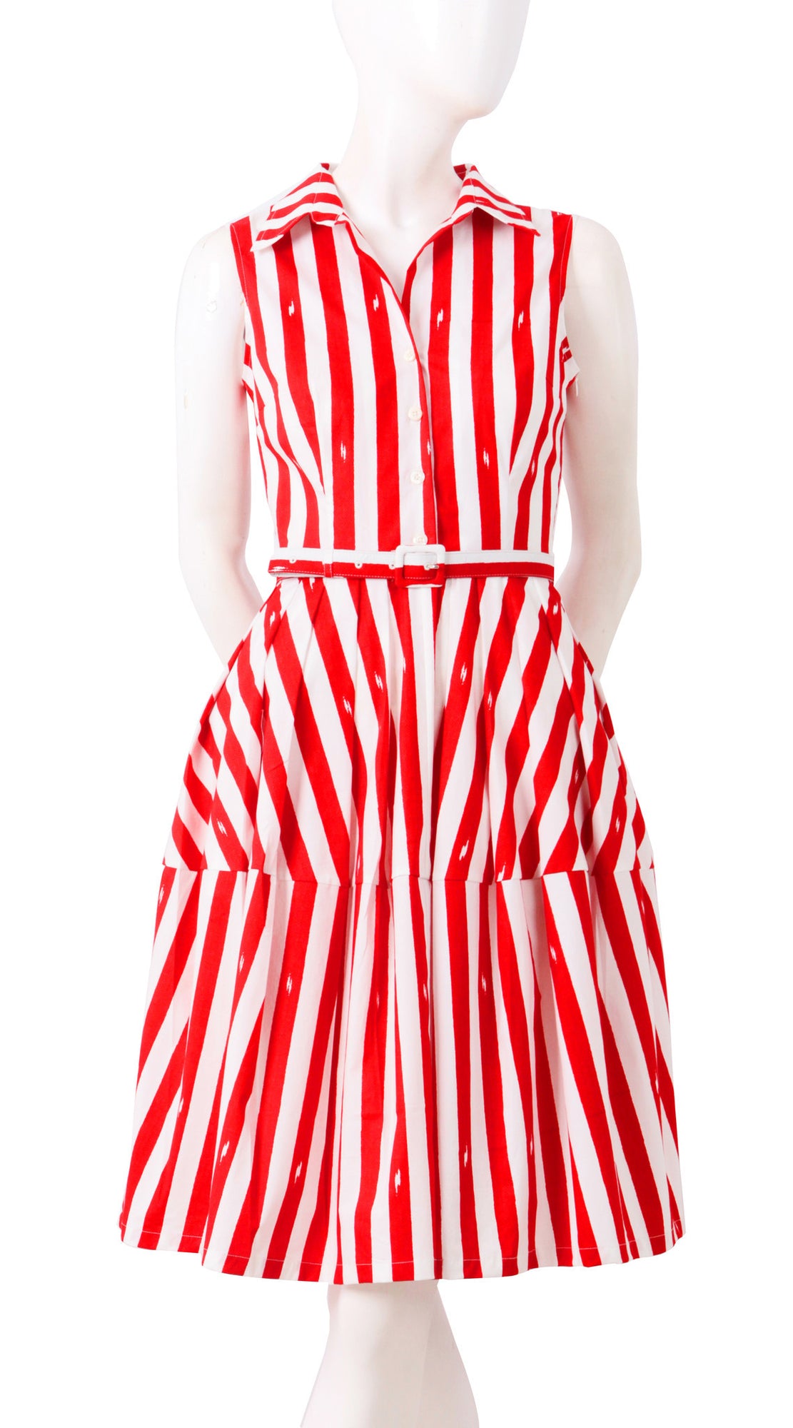 Sleeveless | Amalfi Stripe | White Red | Front | Shirt Dress By Samantha Sung