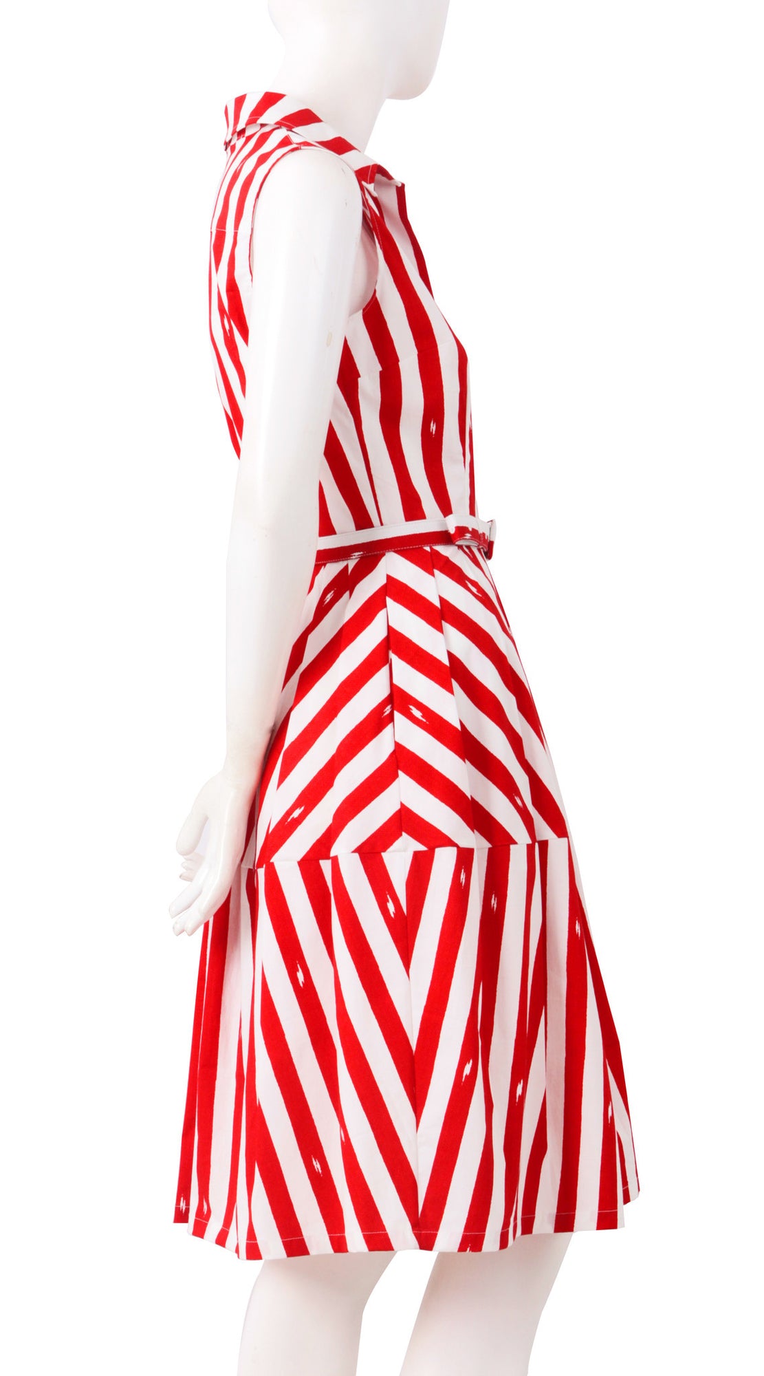 Sleeveless | Amalfi Stripe | White Red | Right | Shirt Dress By Samantha Sung