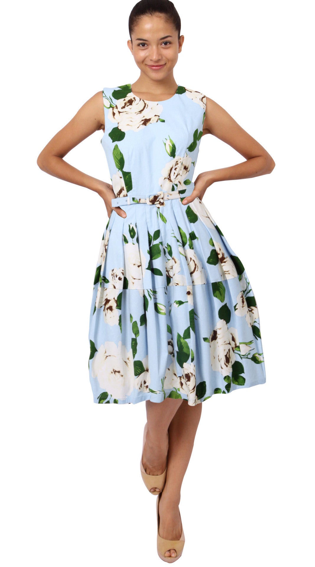 Sleeveless | Amber Queen | Soft Sky Blue Ivory | Front-1 | Dress By Samantha Sung