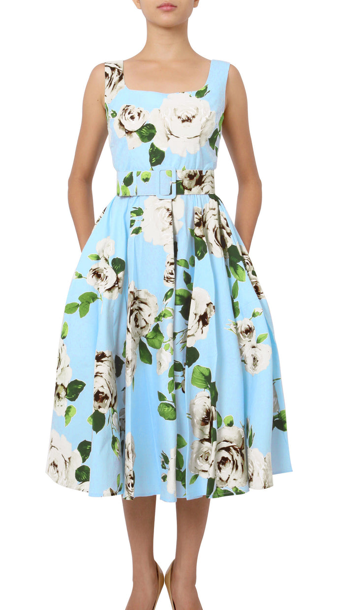 Sleeveless | Amber Queen | Soft Baby Blue Ivory | Front | Dress By Samantha Sung