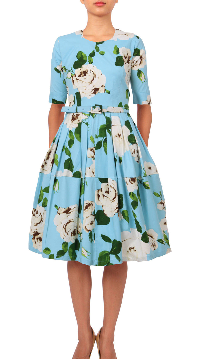 1/2 Sleeve | Amber Queen | Soft Baby Blue Ivory | Front | Dress By Samantha Sung