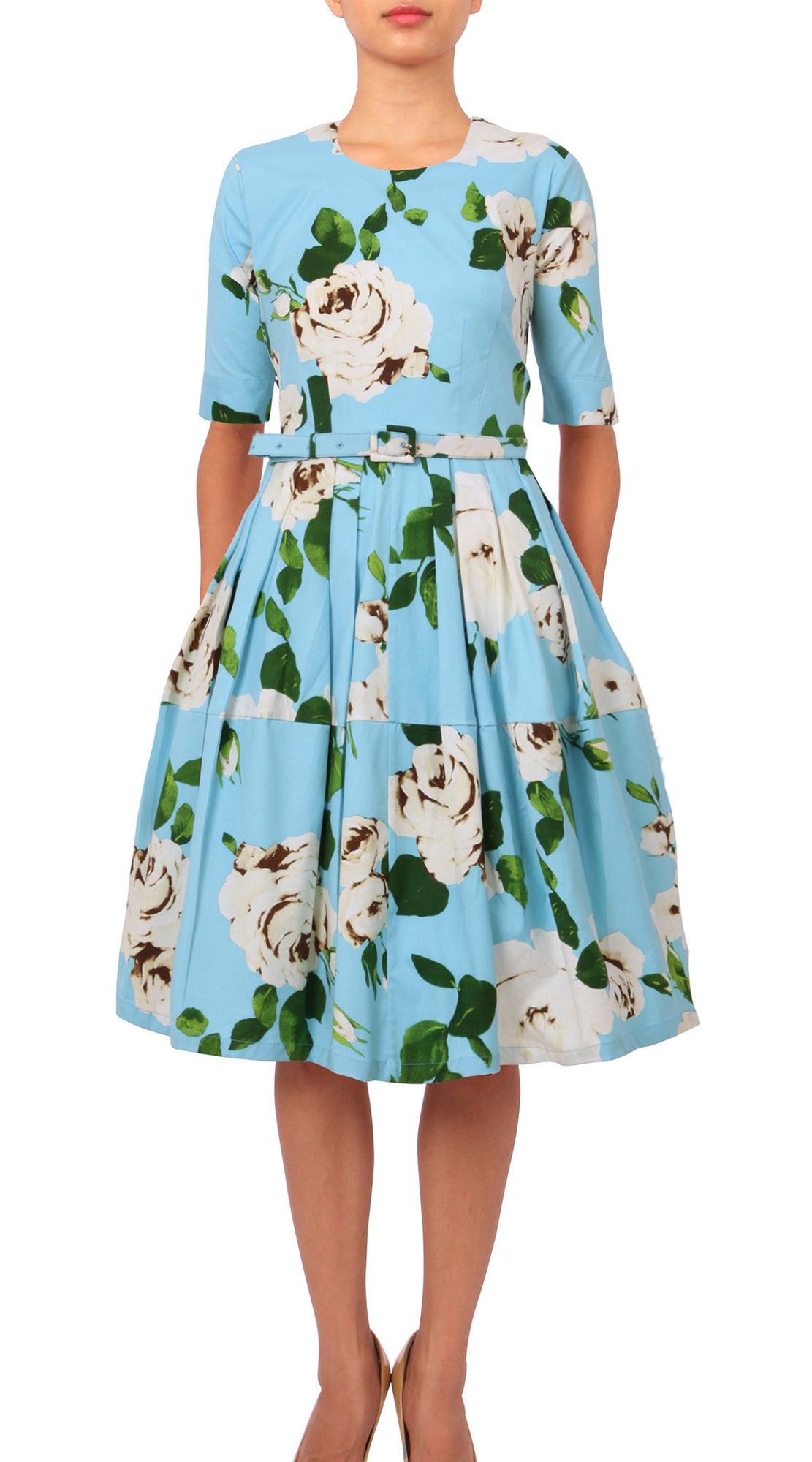 1/2 Sleeve | Amber Queen | Soft Baby Blue Ivory | Front | Dress By Samantha Sung