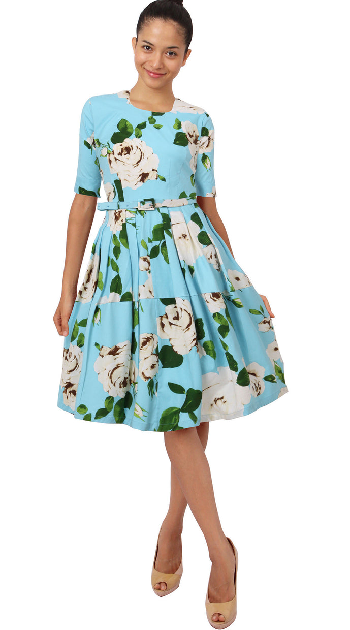 1/2 Sleeve | Amber Queen | Soft Baby Blue Ivory | Front | Dress By Samantha Sung