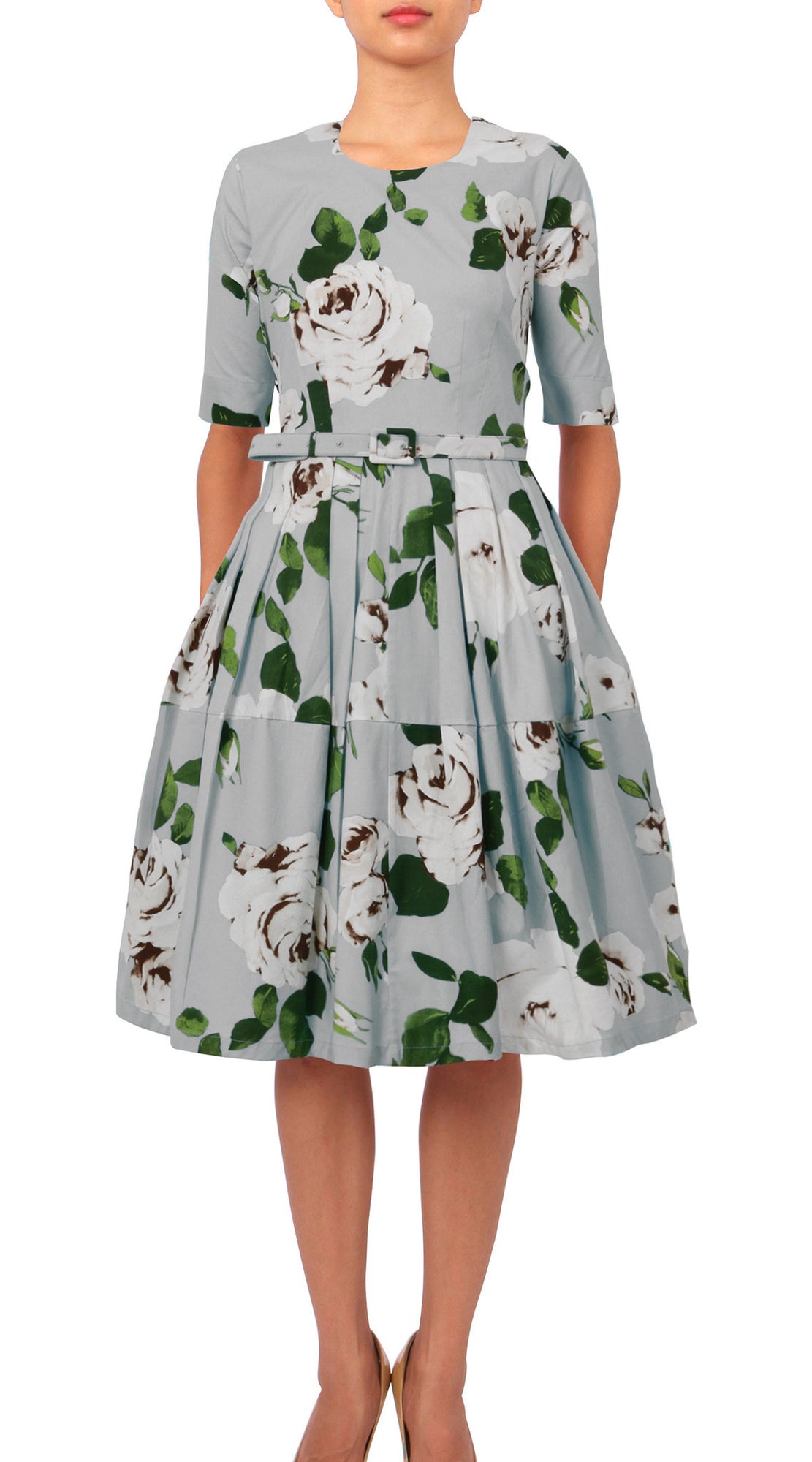 1/2 Sleeve | Amber Queen | Soft Grey Ivory | Front | Dress By Samantha Sung