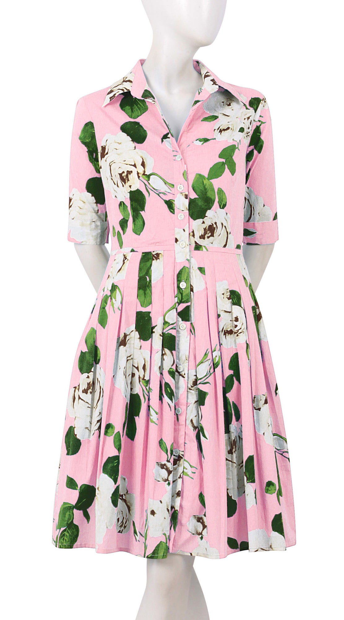 1/2 Sleeve | Amber Queen | Soft Rose Ivory | Front | Shirt Dress By Samantha Sung