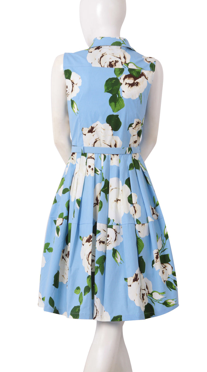 Sleeveless | Amber Queen | Soft Sky Blue Ivory | Front | Shirt Dress By Samantha Sung