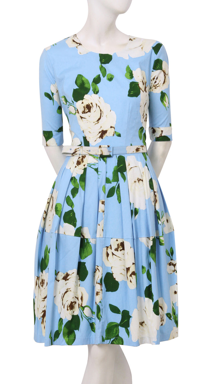 1/2 Sleeve | Amber Queen | Soft Sky Blue Ivory | Front | Dress By Samantha Sung