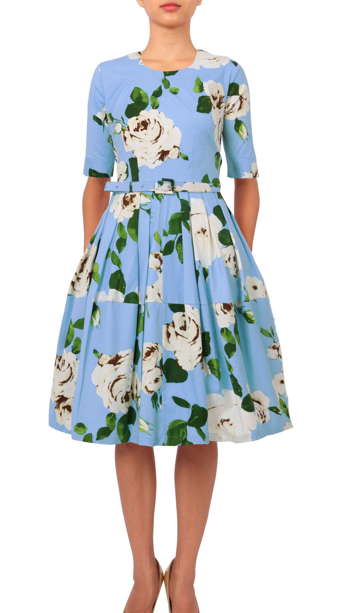 1/2 Sleeve | Amber Queen | Soft Sky Blue Ivory | Front | Dress By Samantha Sung