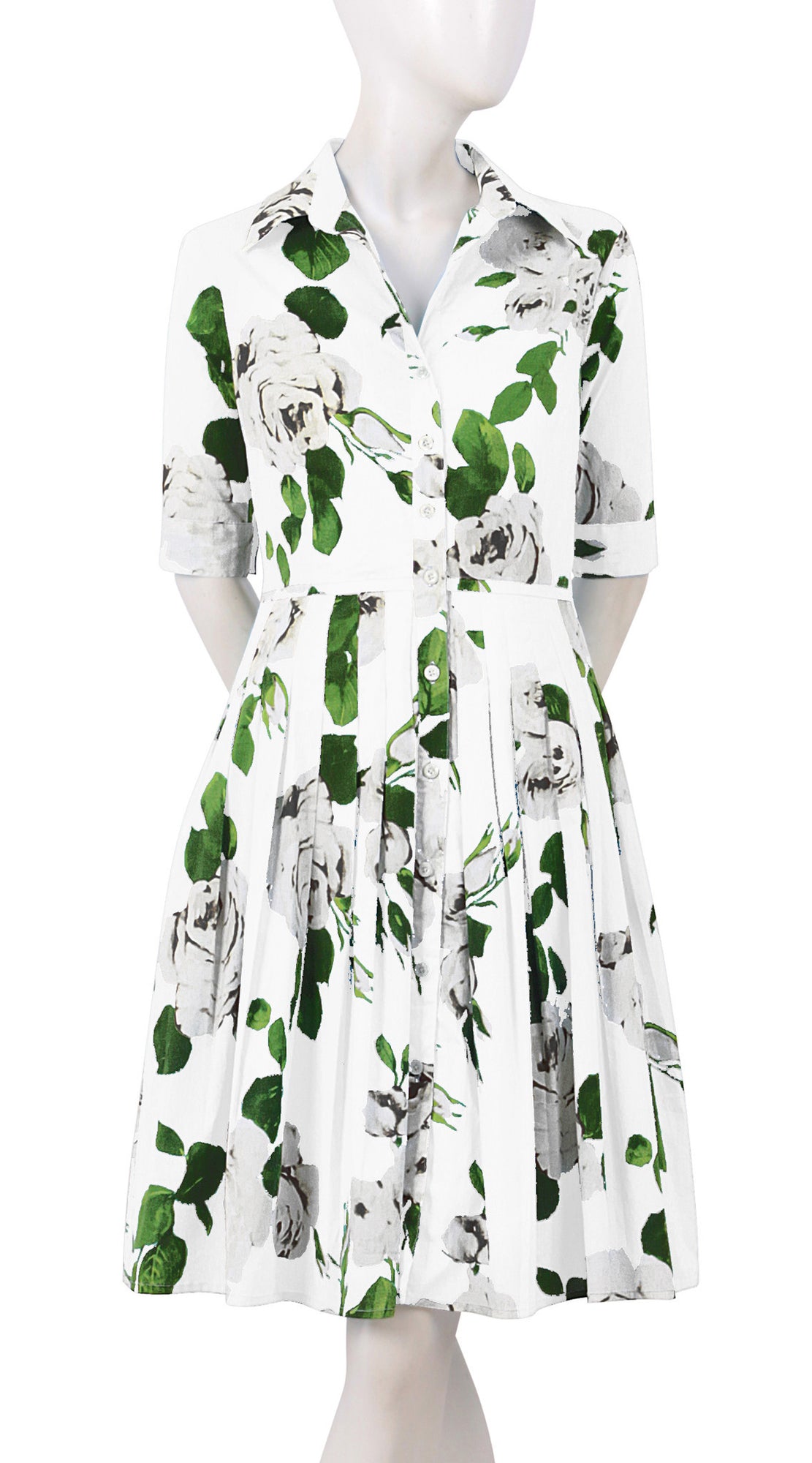 1/2 Sleeve | Amber Queen | White Grey | Front | Shirt Dress By Samantha Sung