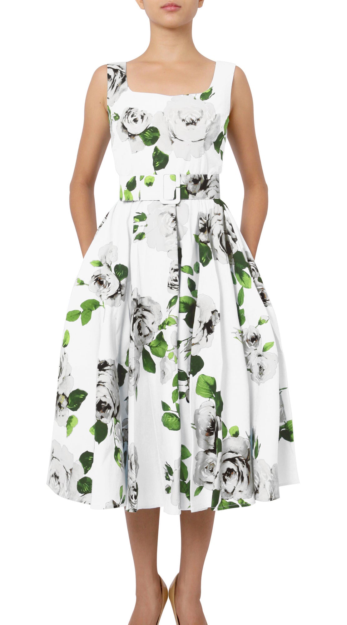 Sleeveless | Amber Queen | White Grey | Front | Dress By Samantha Sung