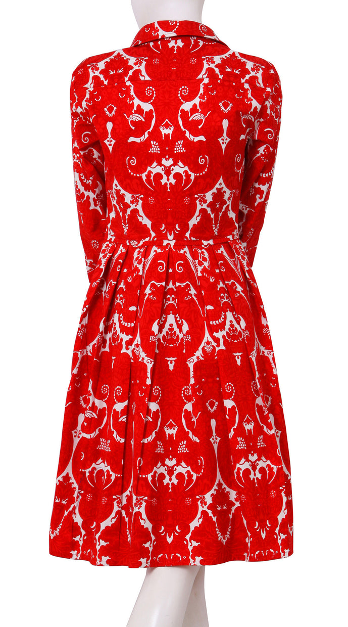 3/4 Sleeve | Antoinette Bright | White Indian Red | Back | Shirt Dress By Samantha Sung