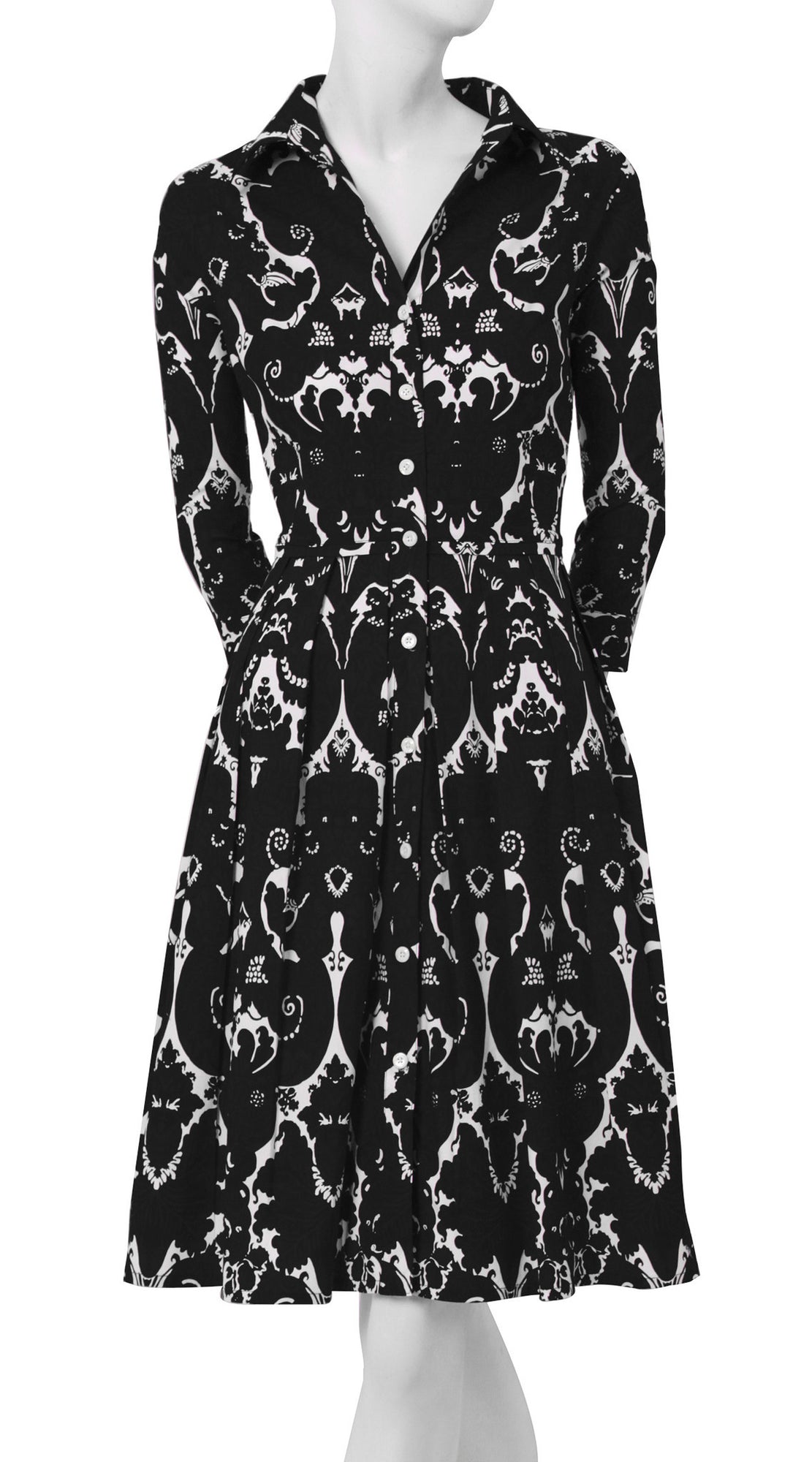 3/4 Sleeve | Antoinette Bright | White Black | Front | Shirt Dress By Samantha Sung