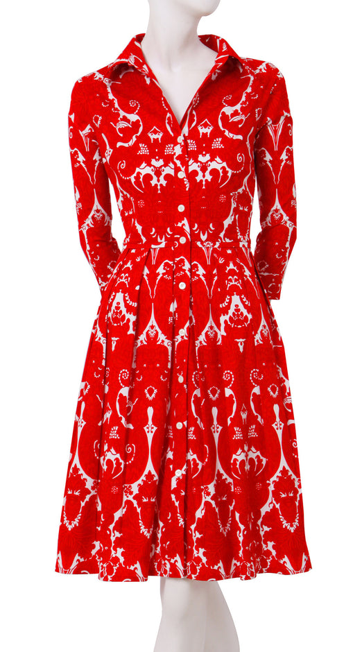 3/4 Sleeve | Antoinette Bright | White Indian Red | Style | Shirt Dress By Samantha Sung
