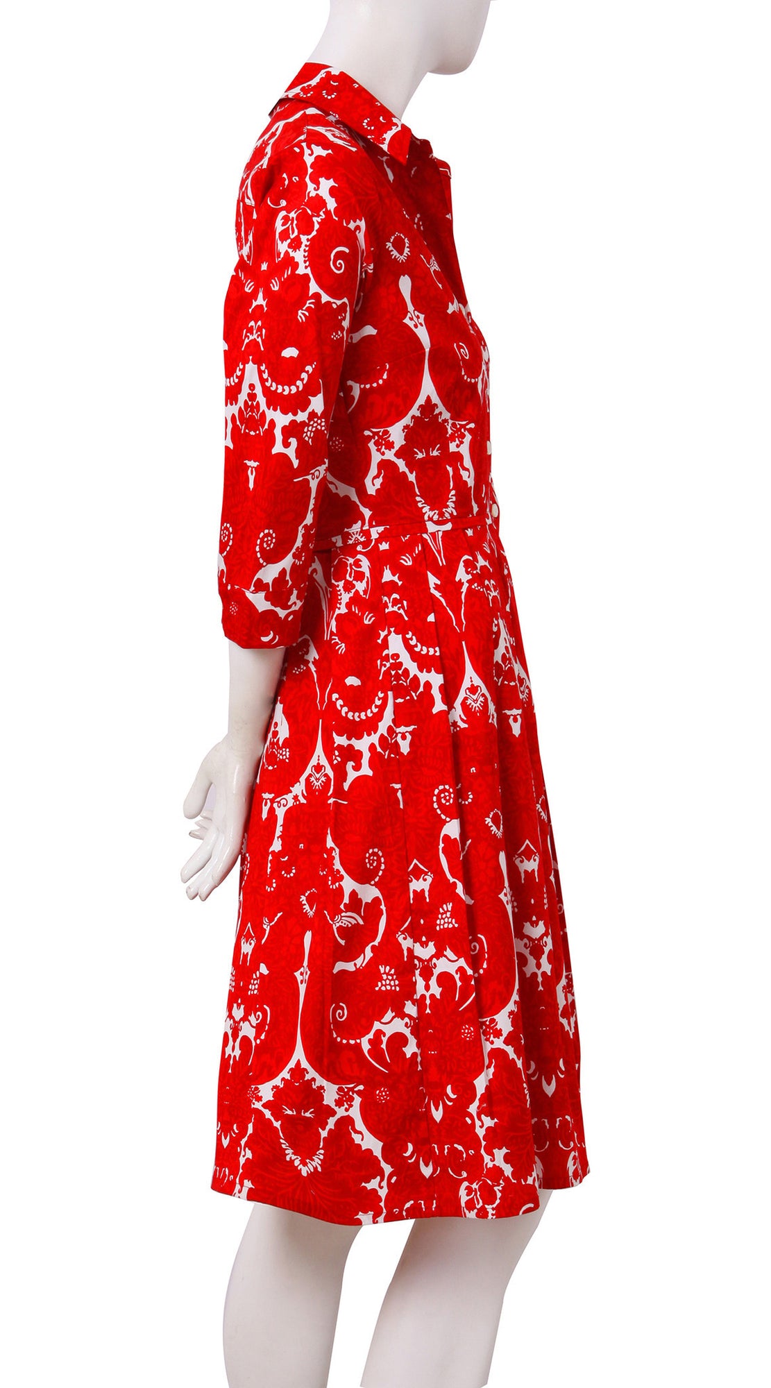 3/4 Sleeve | Antoinette Bright | White Indian Red | Right | Shirt Dress By Samantha Sung