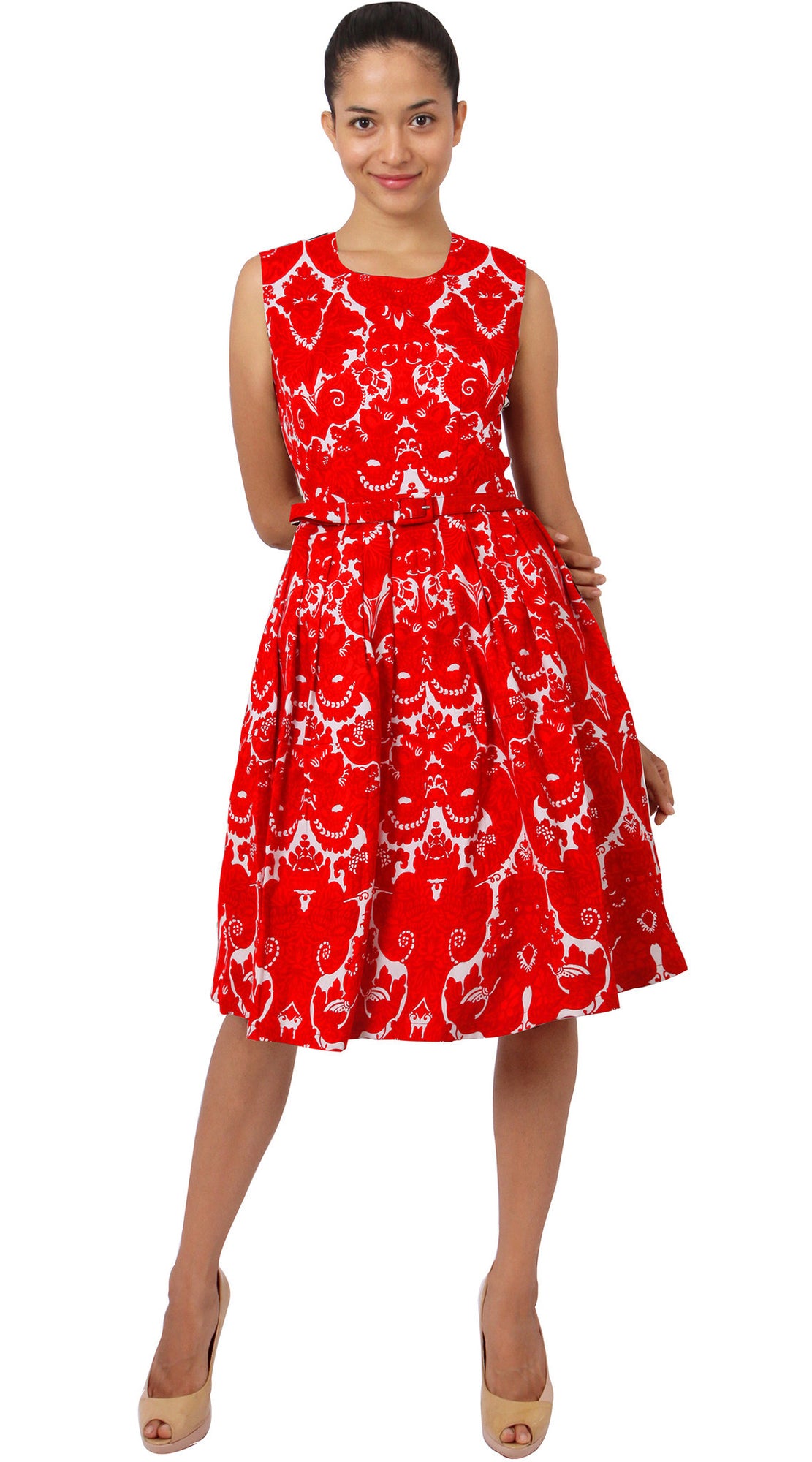 Sleeveless | Antoinette Bright | White Indian Red | Front | Dress By Samantha Sung