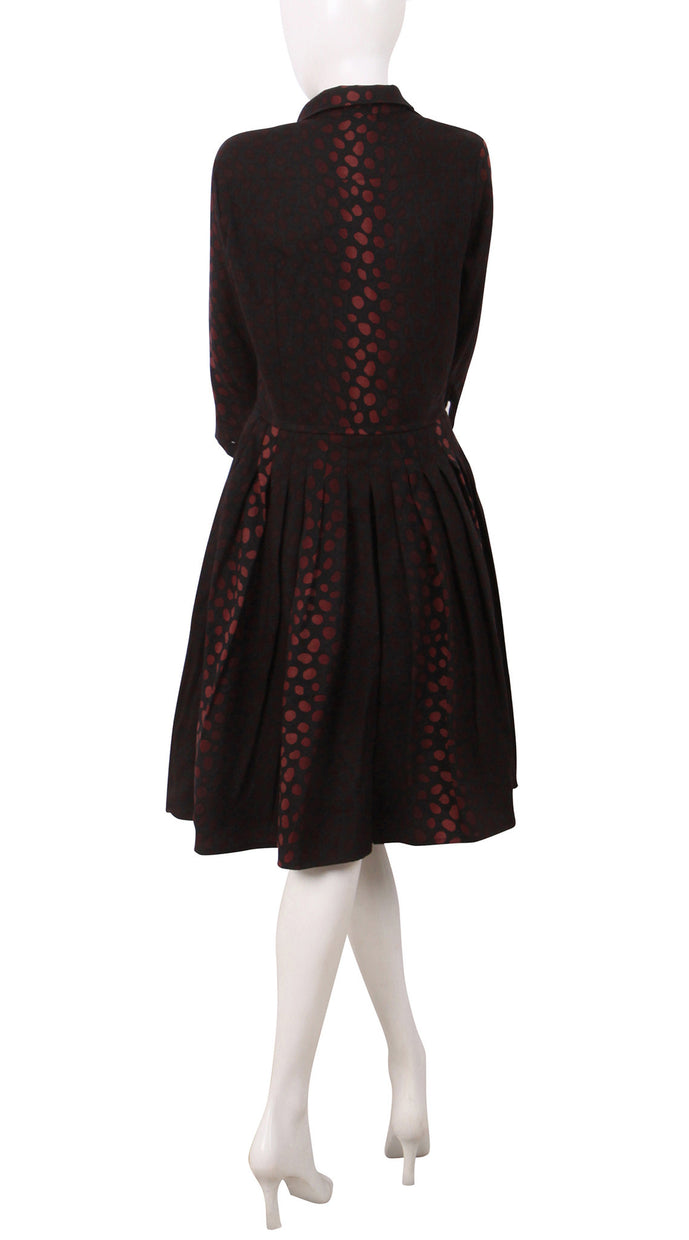 3/4 Sleeve | Black Jaguar Black | Dark Black Burgundy | Back | Shirt Dress By Samantha Sung