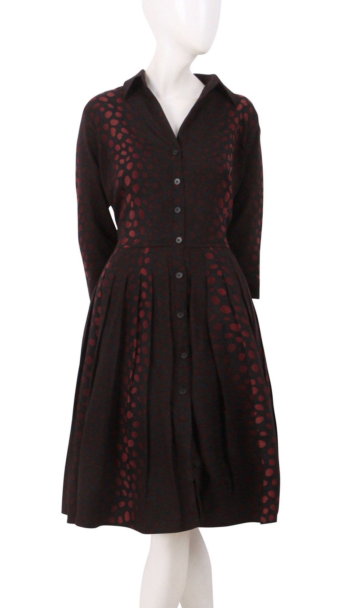 3/4 Sleeve | Black Jaguar Black | Dark Black Burgundy | Front | Shirt Dress By Samantha Sung