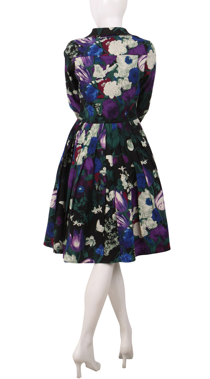 3/4 Sleeve | Bollongier Tulip Dark | Dark Black Orchid | Back | Shirt Dress By Samantha Sung