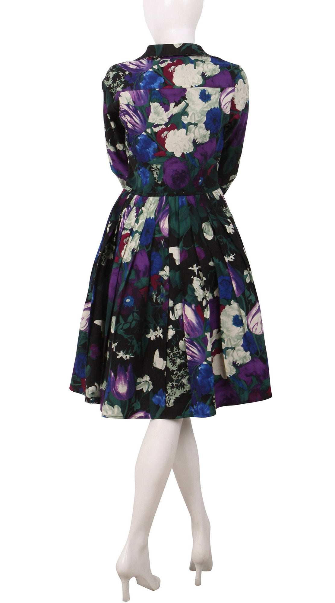 3/4 Sleeve | Bollongier Tulip Dark | Dark Black Orchid | Back | Shirt Dress By Samantha Sung