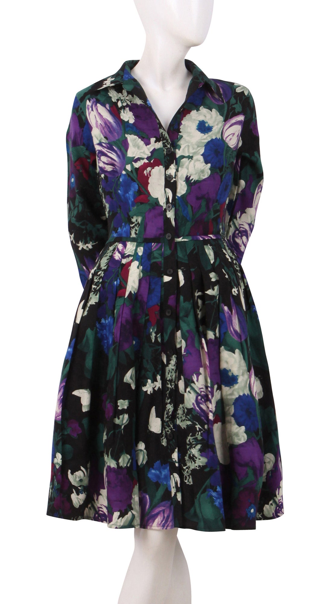 3/4 Sleeve | Bollongier Tulip Dark | Dark Black Orchid | Front | Shirt Dress By Samantha Sung