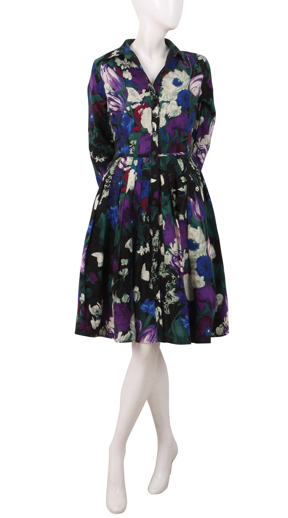 3/4 Sleeve | Bollongier Tulip Dark | Dark Black Orchid | Front | Shirt Dress By Samantha Sung