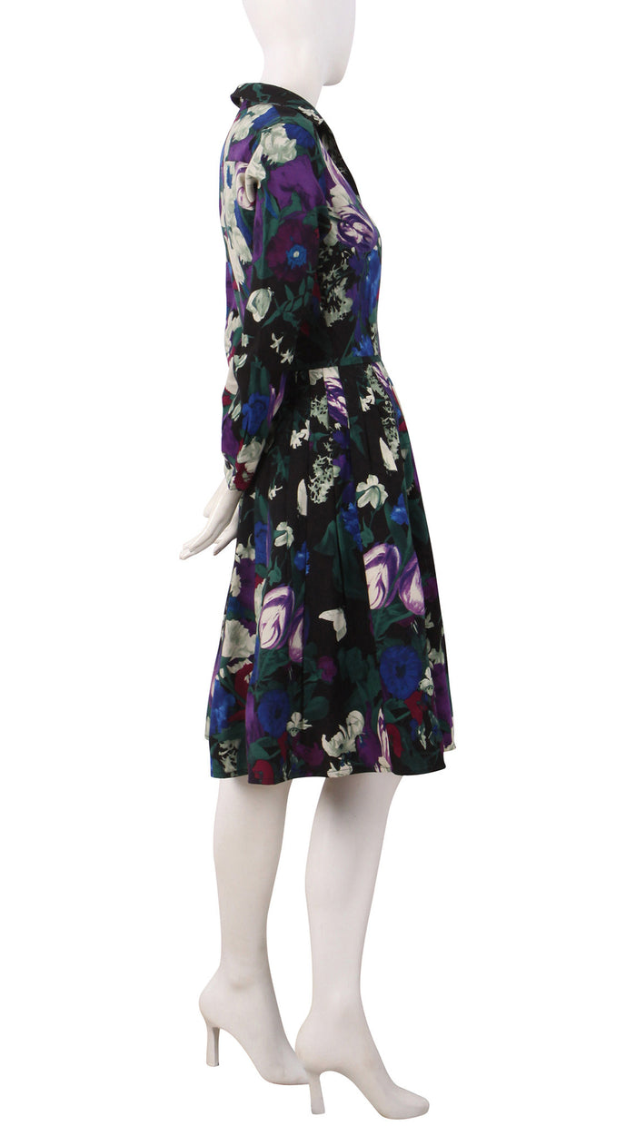 3/4 Sleeve | Bollongier Tulip Dark | Dark Black Orchid | Right | Shirt Dress By Samantha Sung