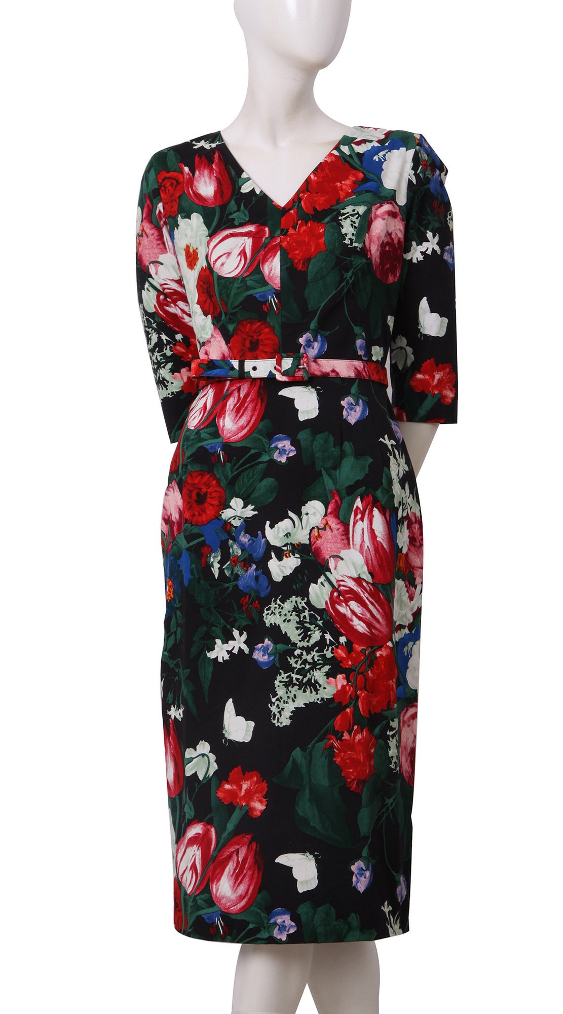 3/4 Sleeve | Bollongier Tulip | Midnight Blue Rose | Front | Dress By Samantha Sung