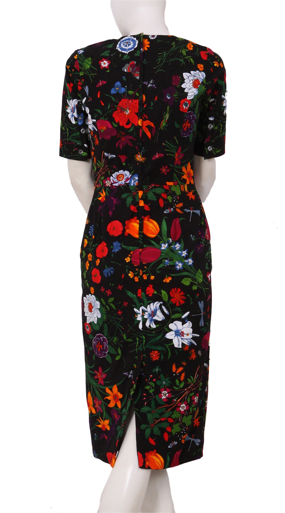 1/2 Sleeve | Botanical Garen | Black Indian Red | Back | Dress By Samantha Sung