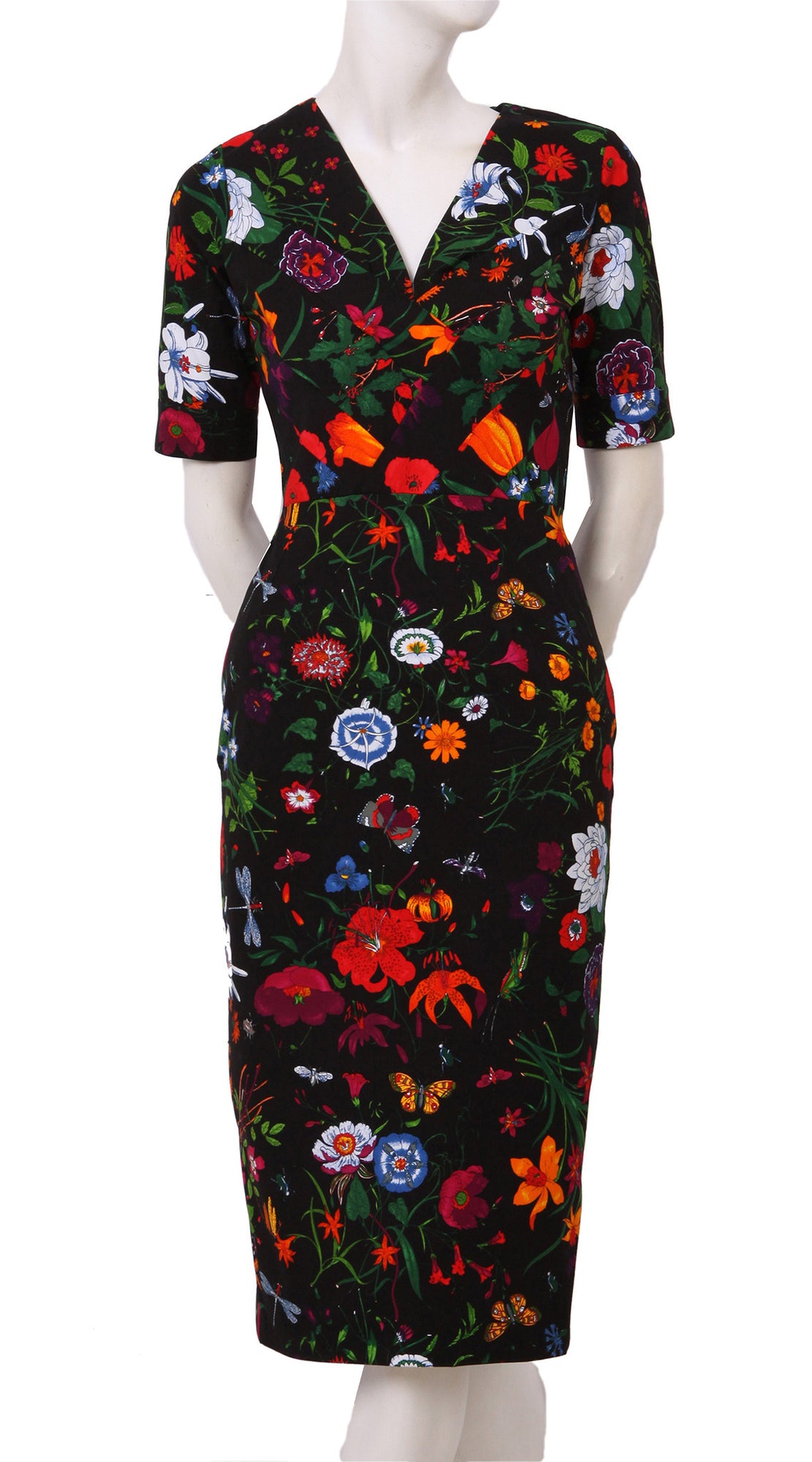 1/2 Sleeve | Botanical Garen | Black Indian Red | Front | Dress By Samantha Sung