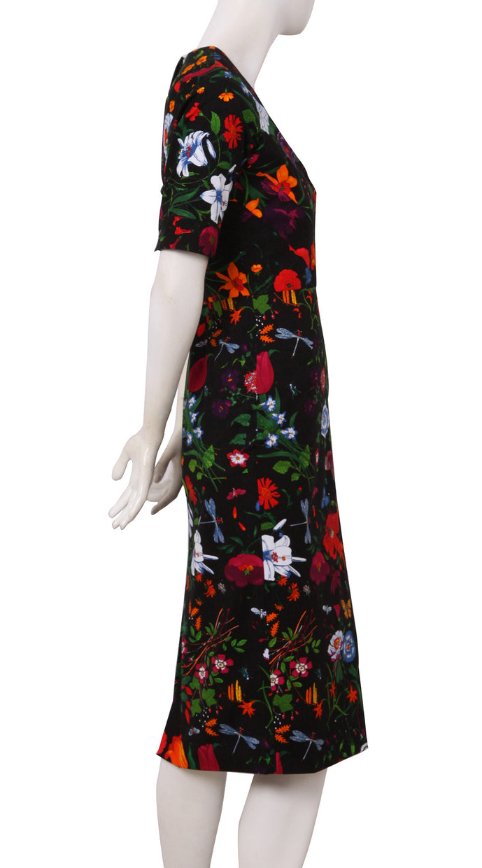 1/2 Sleeve | Botanical Garen | Black Indian Red | Left | Dress By Samantha Sung