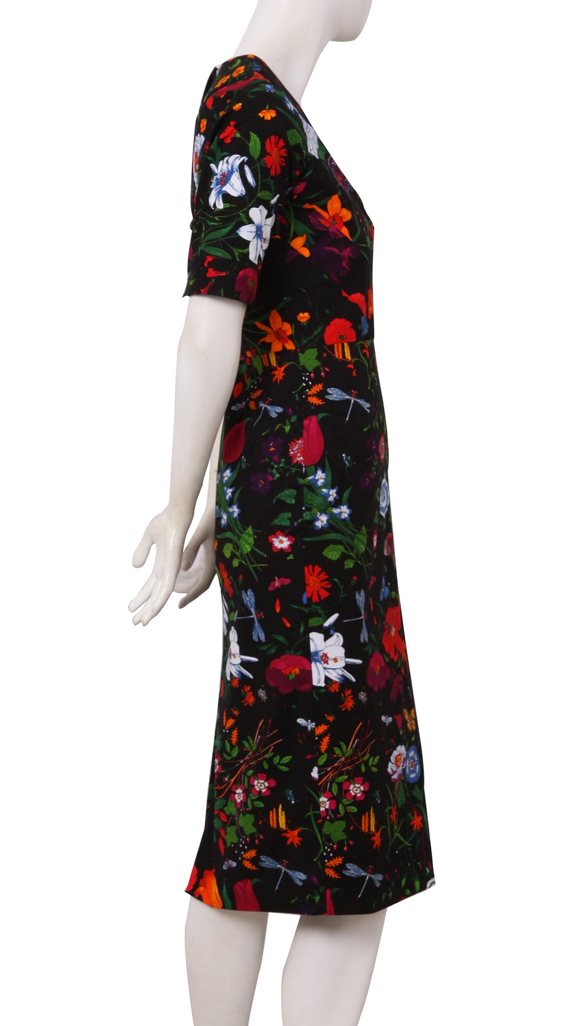 1/2 Sleeve | Botanical Garen | Black Indian Red | Left | Dress By Samantha Sung
