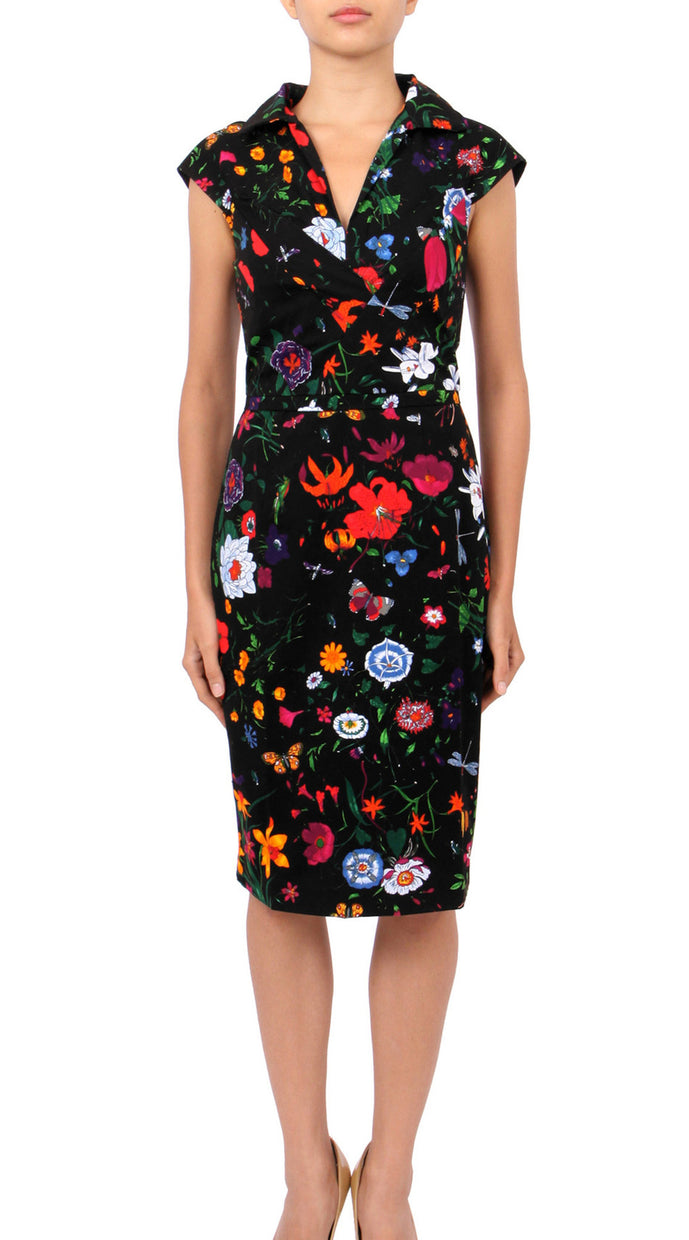 Cap Sleeve | Botanical Garden | Black Indian Red | Front | Dress By Samantha Sung
