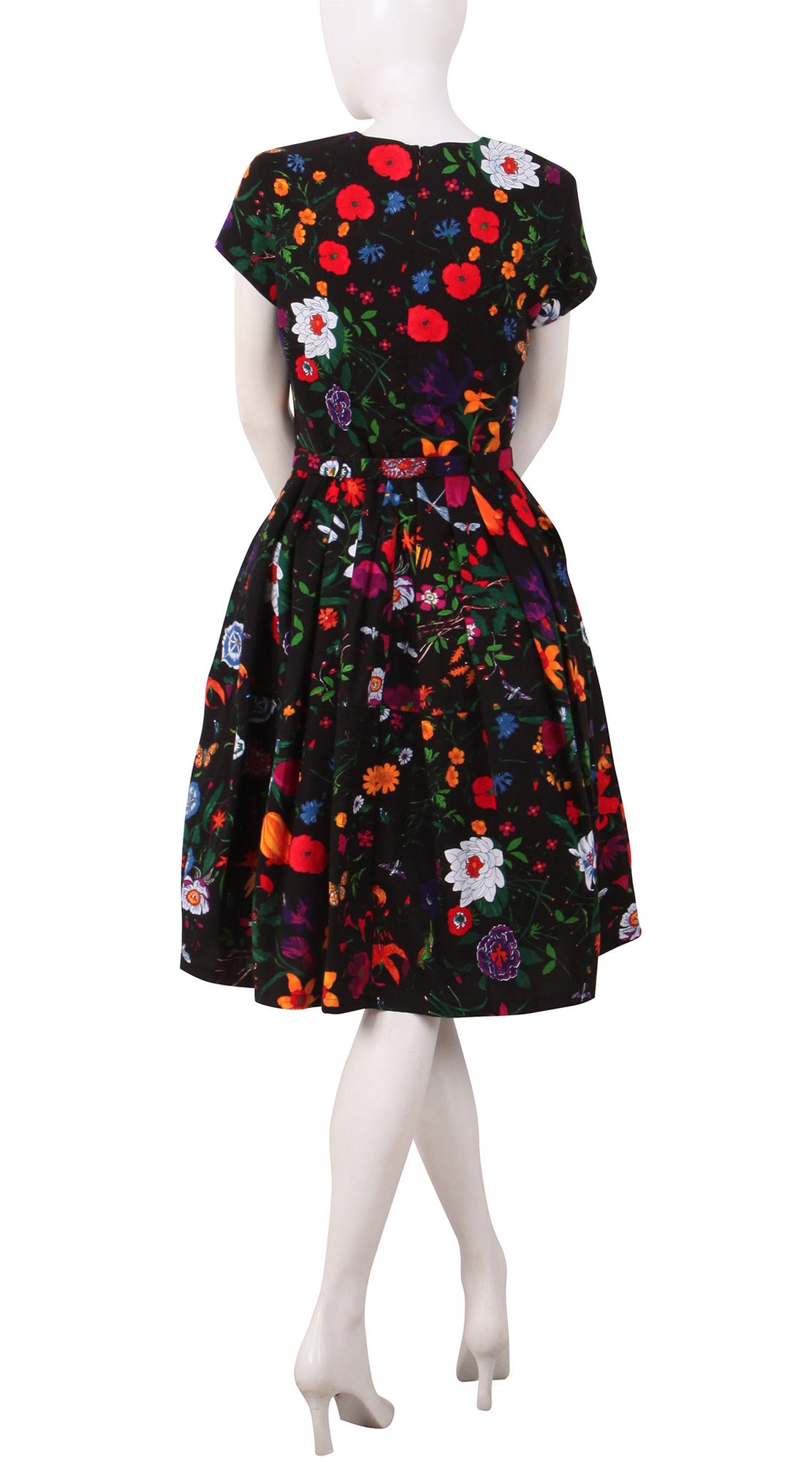 Short Sleeve | Botanical Garden | Black Indigan Red | Back | Dress By Samantha Sung