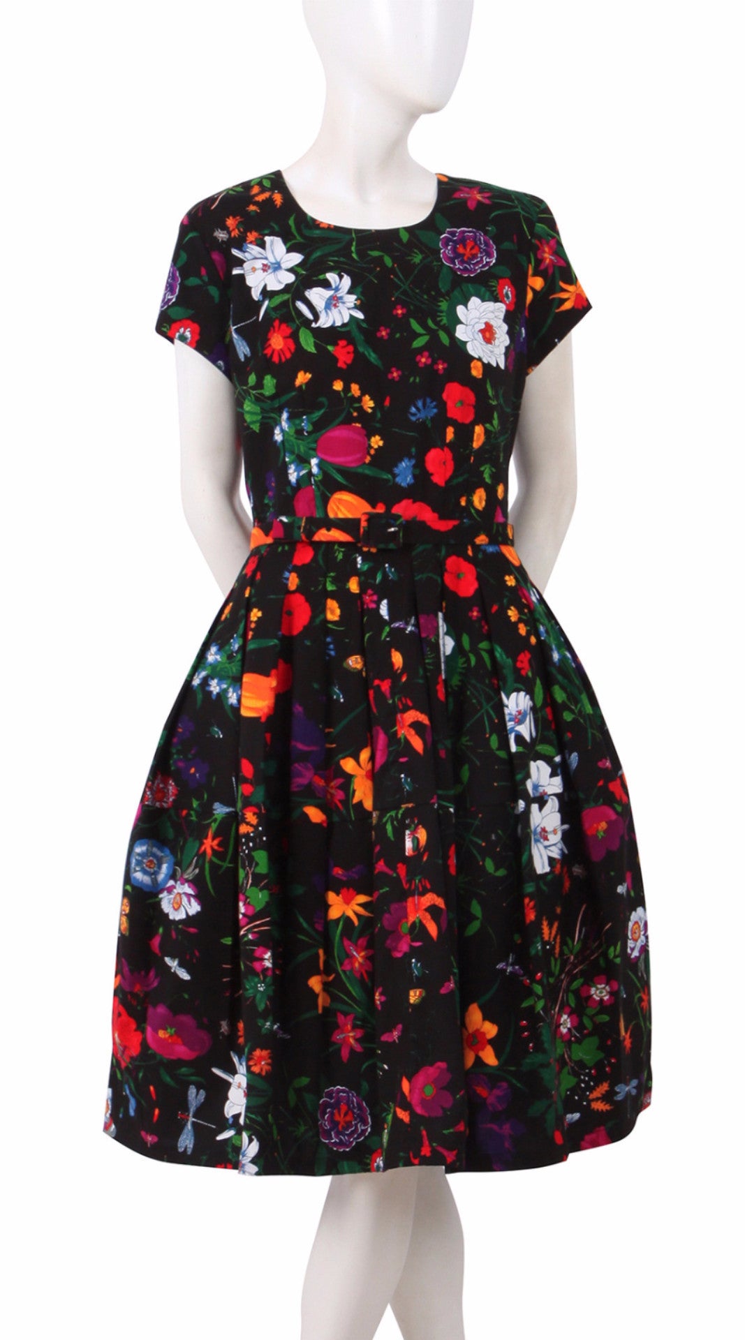 Short Sleeve | Botanical Garden | Black Indigan Red | Front | Dress By Samantha Sung