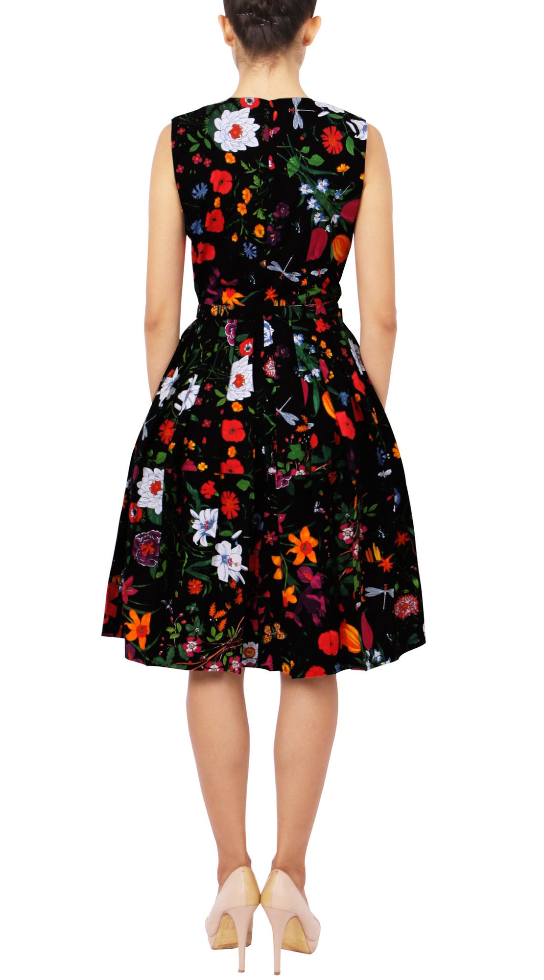 Sleeveless | Botanical Garden | Black Indian Red | Back | Dress By Samantha Sung