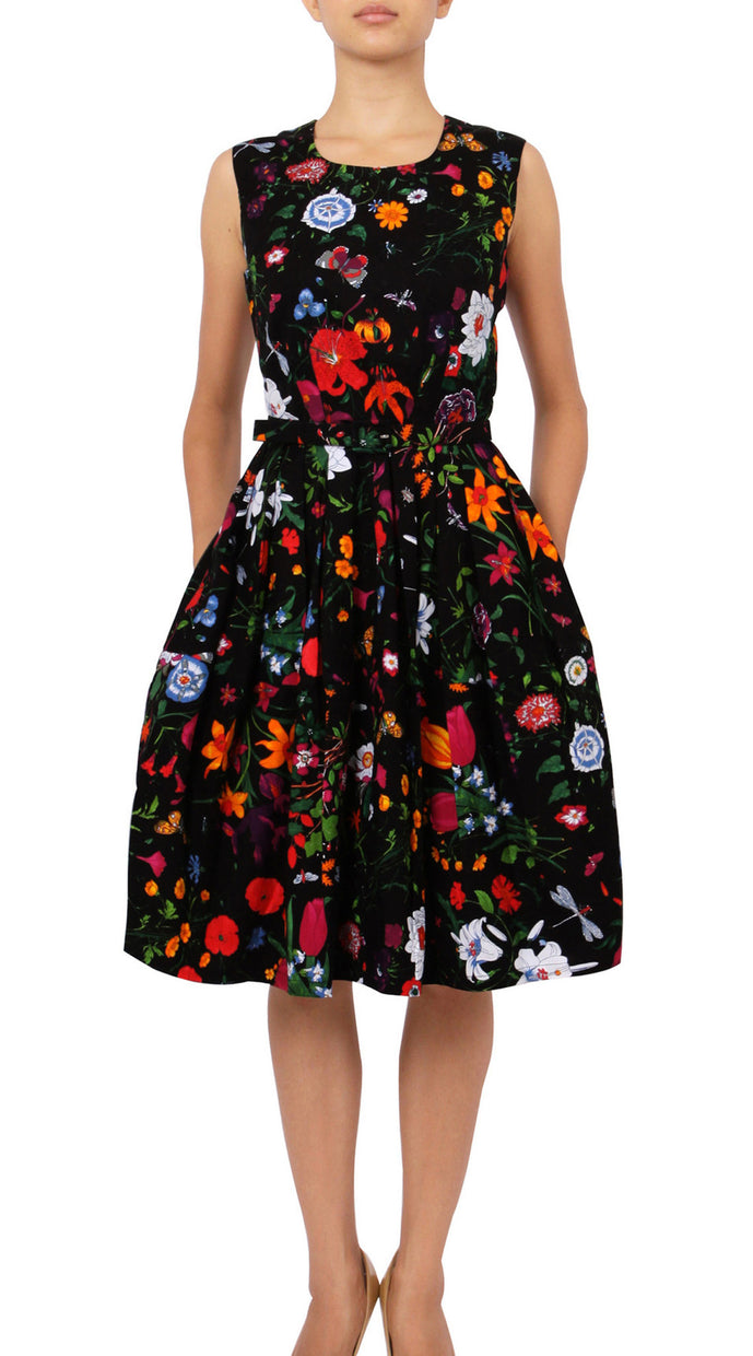 Sleeveless | Botanical Garden | Black Indian Red | Back | Dress By Samantha Sung