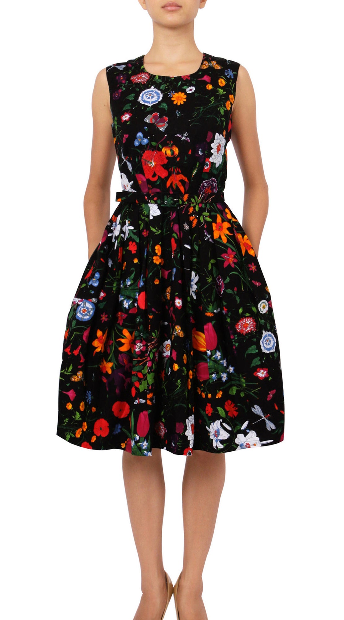 Sleeveless | Botanical Garden | Black Indian Red | Back | Dress By Samantha Sung