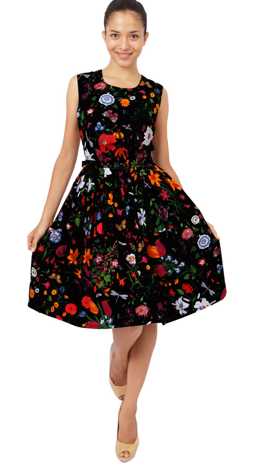 Sleeveless | Botanical Garden | Black Indian Red | Front-1 | Dress By Samantha Sung