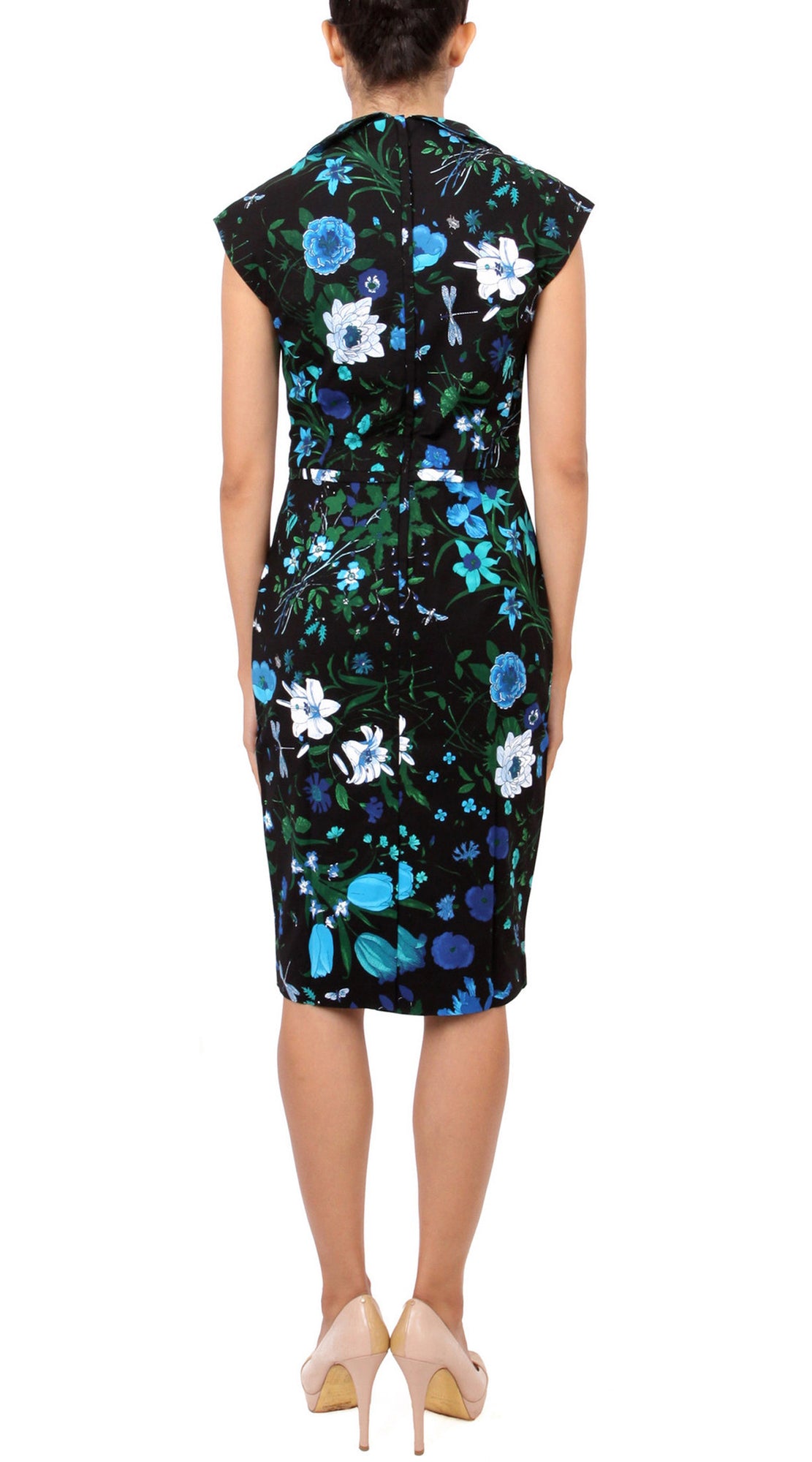 Cap Sleeve | Botanical Garden | Black Sea Blue | Back | Dress By Samantha Sung