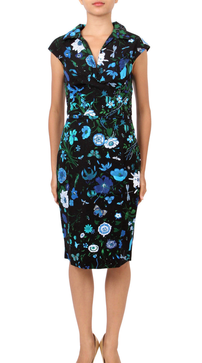 Cap Sleeve | Botanical Garden | Black Sea Blue | Front | Dress By Samantha Sung