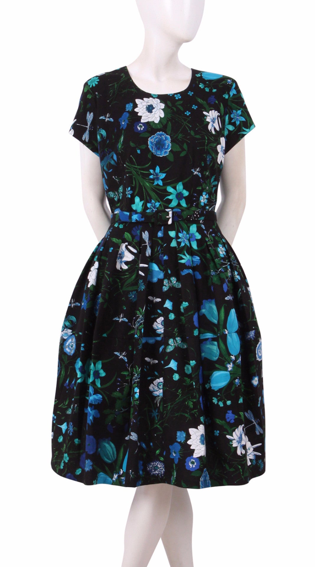 Short Sleeve | Botanical Garden | Black Sea Blue | Front | Dress By Samantha Sung