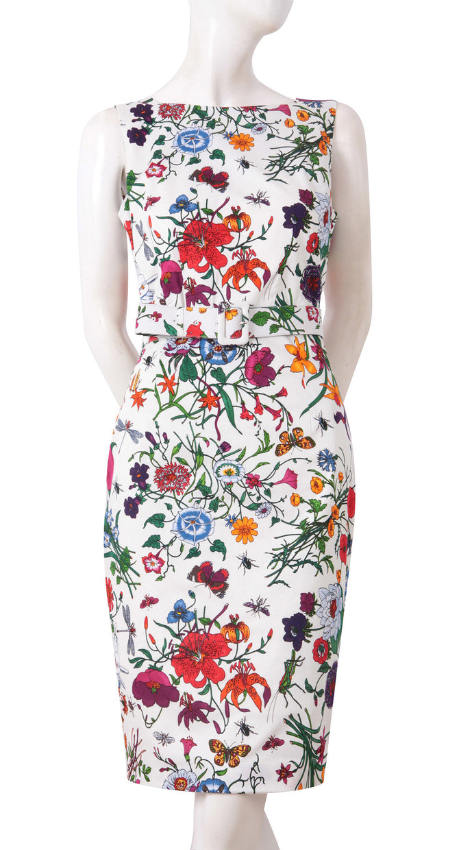 Sleeveless | Botanical Garden | White Indian Red | Front | Dress By Samantha Sung