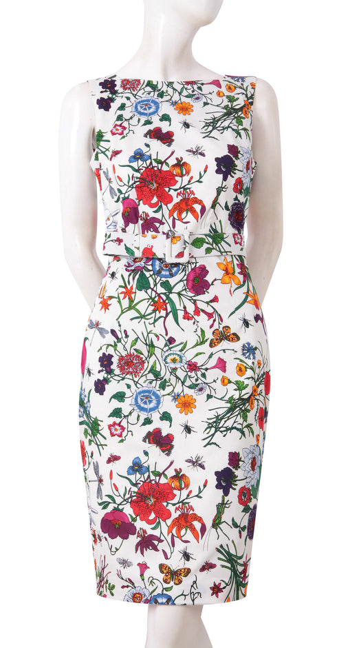 Sleeveless | Botanical Garden | White Indian Red | Front | Dress By Samantha Sung