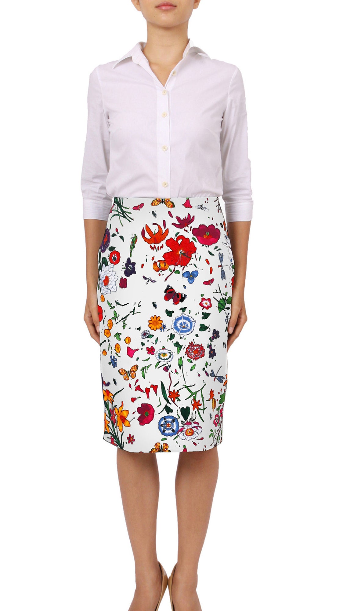 Regular | Botanical Garden | White Indian Red | Front | Skirt By Samantha Sung