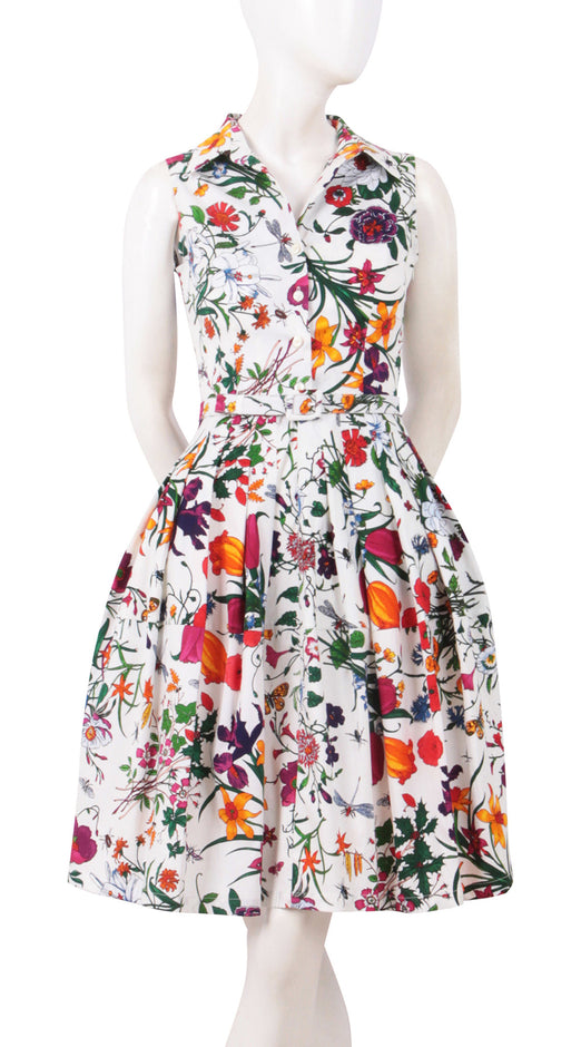 Sleeveless | Botanical Garden | White Lilac | Front-1 | Shirt Dress By Samantha Sung